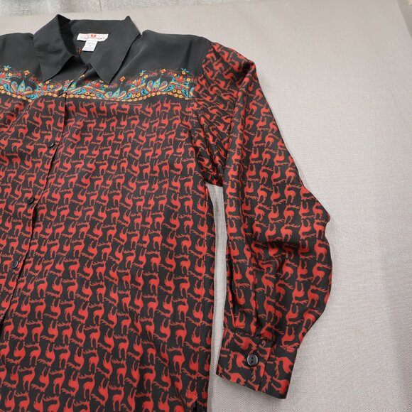 90s Stunt Collections 100% Silk Western Shirt Womens Medium Stag Deer Pattern - Picture 9 of 12
